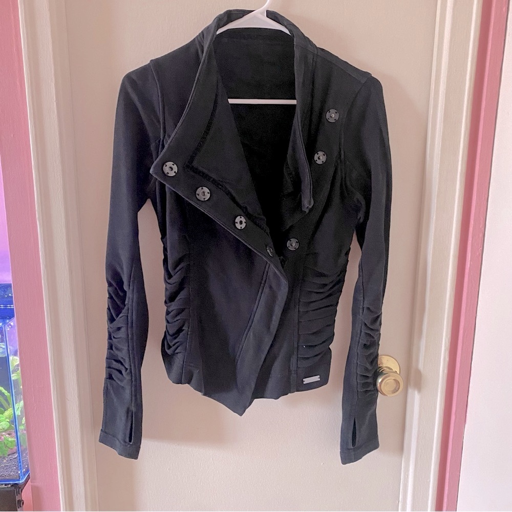 Lululemon Solace Black Athleisure Sweat Jacket with Ruched Sleeves